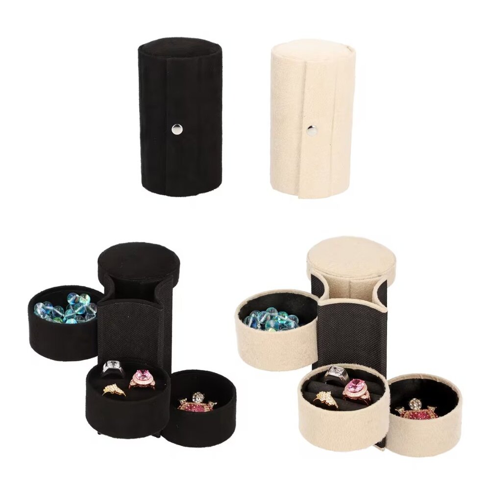 Black or Cream Velvet Cylinder Shape 3 Layer Jewelry Organizer  - NEW